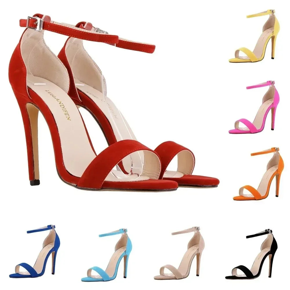 Women Sandals Summer Classic Open Toe Ankle Strap Stilettos Heel Elegant Wedding Party Dress Shoes 11cm High Heels Sexy Pumps
